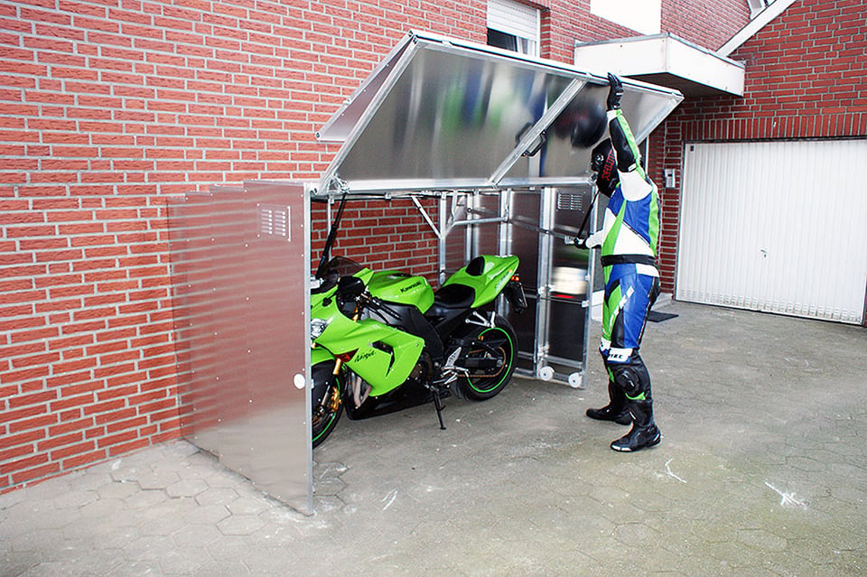 Retractable Motorcycle Shed - The Awesomer