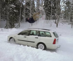 Snowboard Backflip on Car