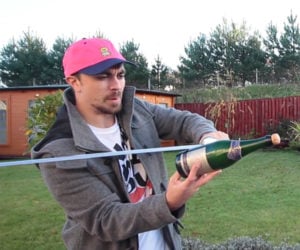 Learning to Saber a Champagne Bottle
