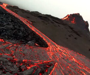 Drone Flies Over an Active Volcano