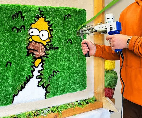 Tufting a Homer Simpson Backs into the Bushes Rug