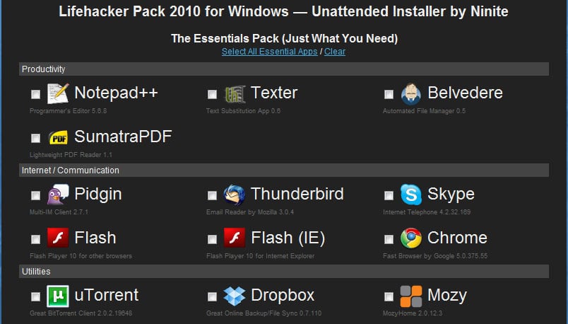 Lifehacker Windows Pack 2010