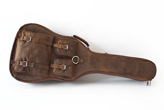 Leather acoustic best sale guitar case