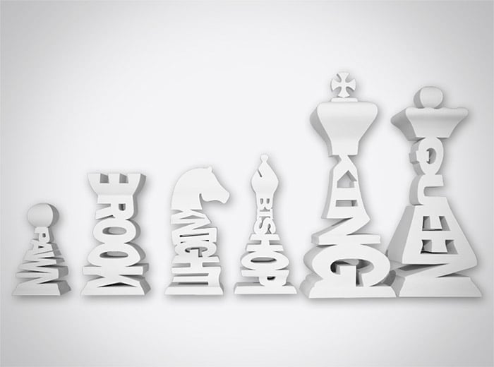 Typographic Word Chess Pieces