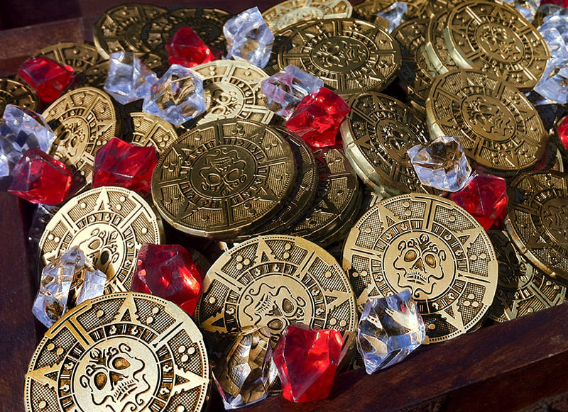 pirate poker chips coins pirates metal fake booty pledge antiqued gems colorful complete come theawesomer