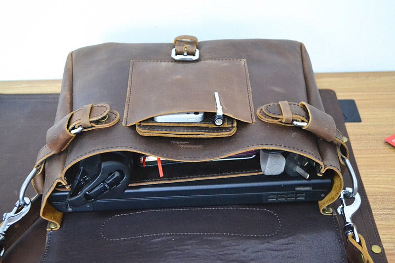 Marlondo Leather Vertical Crossbody Bag VCS-DB Dark Brown Full Grain Leather 