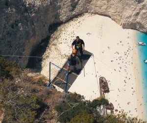 Rope Jumping over Navagio Beach