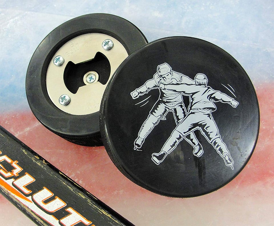 Hockey Fight Puck Bottle Opener