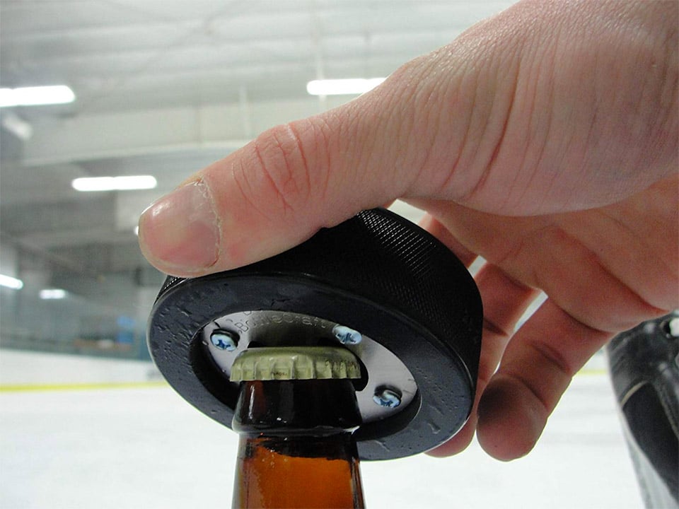 Hockey Fight Puck Bottle Opener