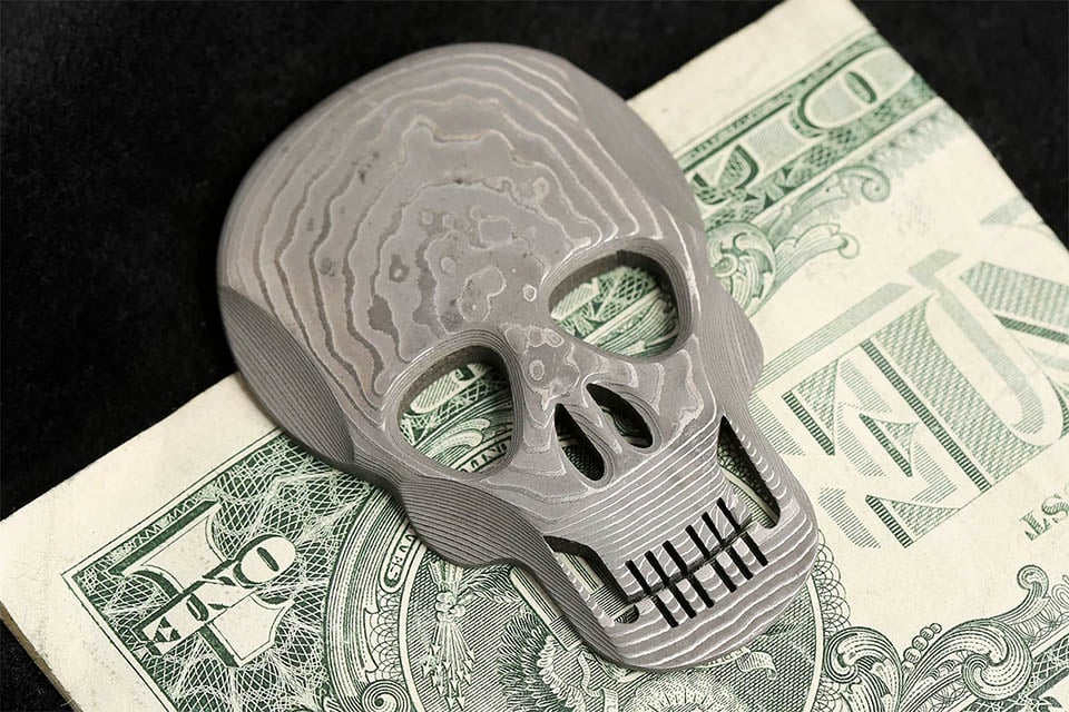 Damascus Skull Money Clip