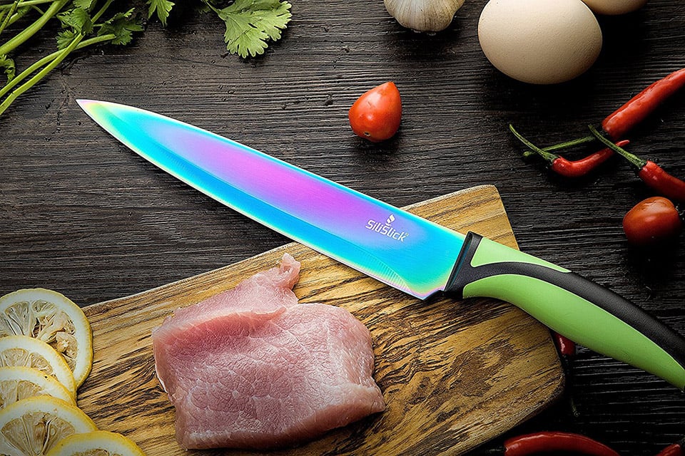 These Unique Kitchen Knives Have a Rainbow Titanium Coating