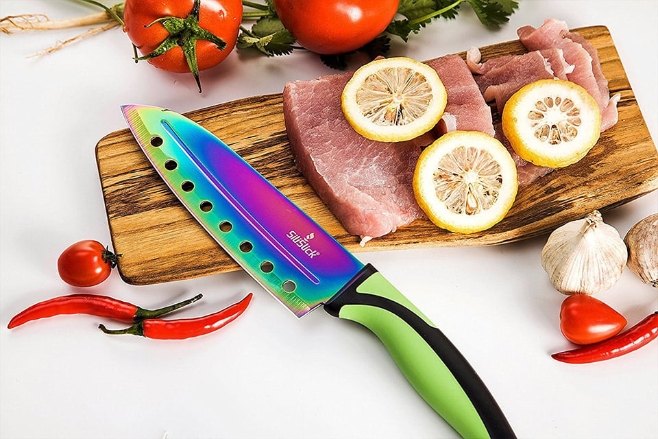 These Unique Kitchen Knives Have a Rainbow Titanium Coating