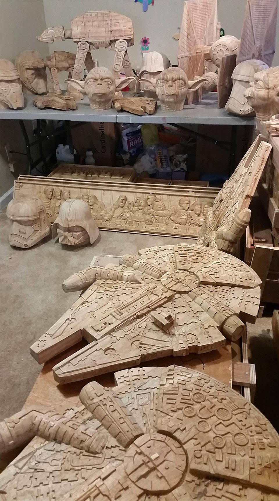 Carved Wood Millennium Falcons