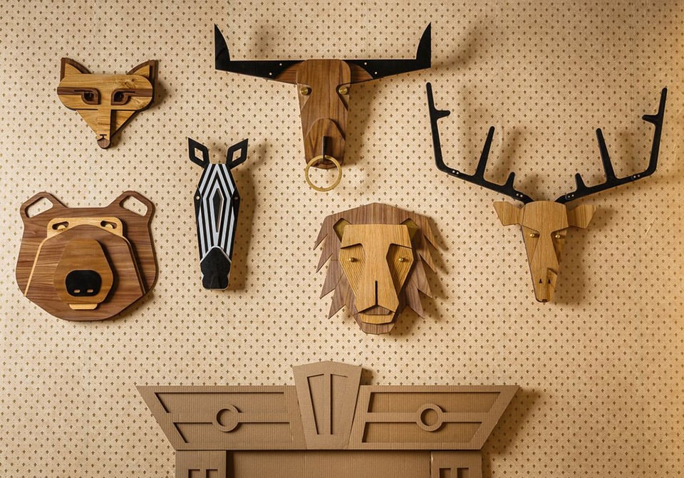 Wooden Animal Mask Trophies