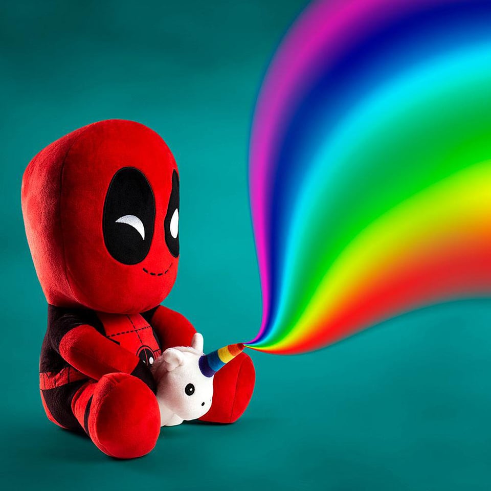 deadpool with unicorn plush