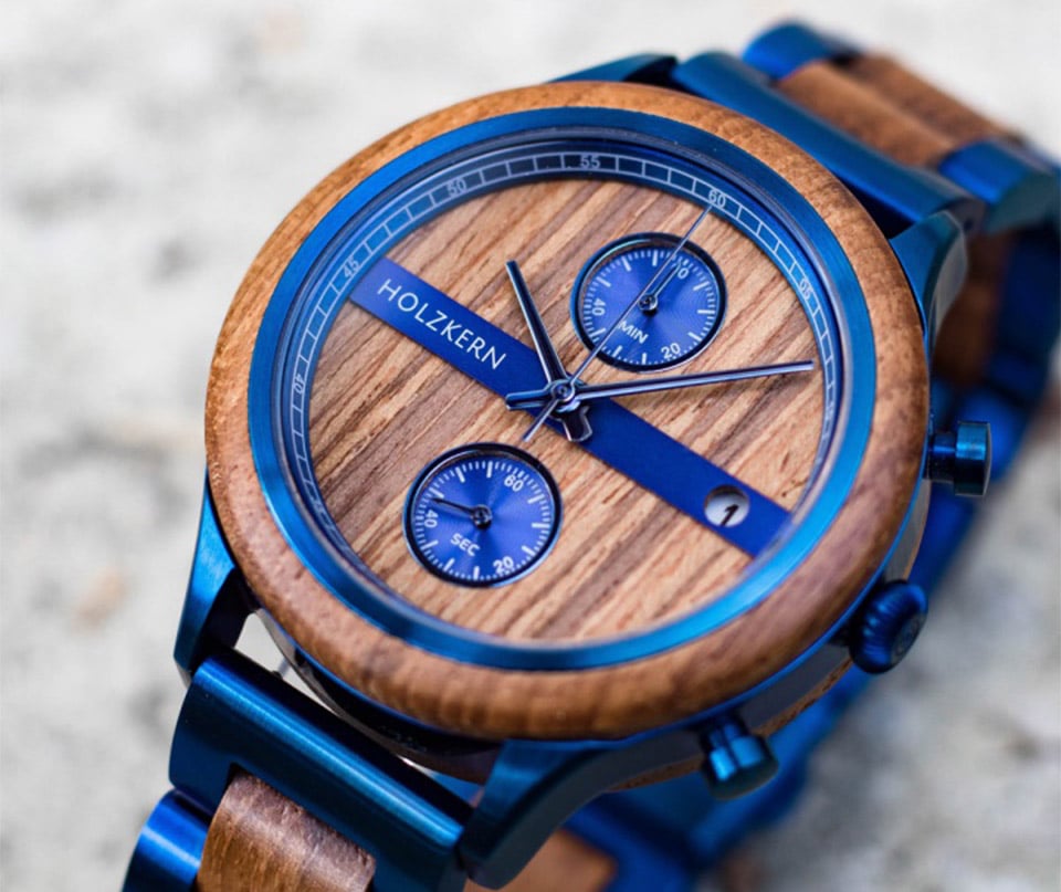 Blue and shop wood watch