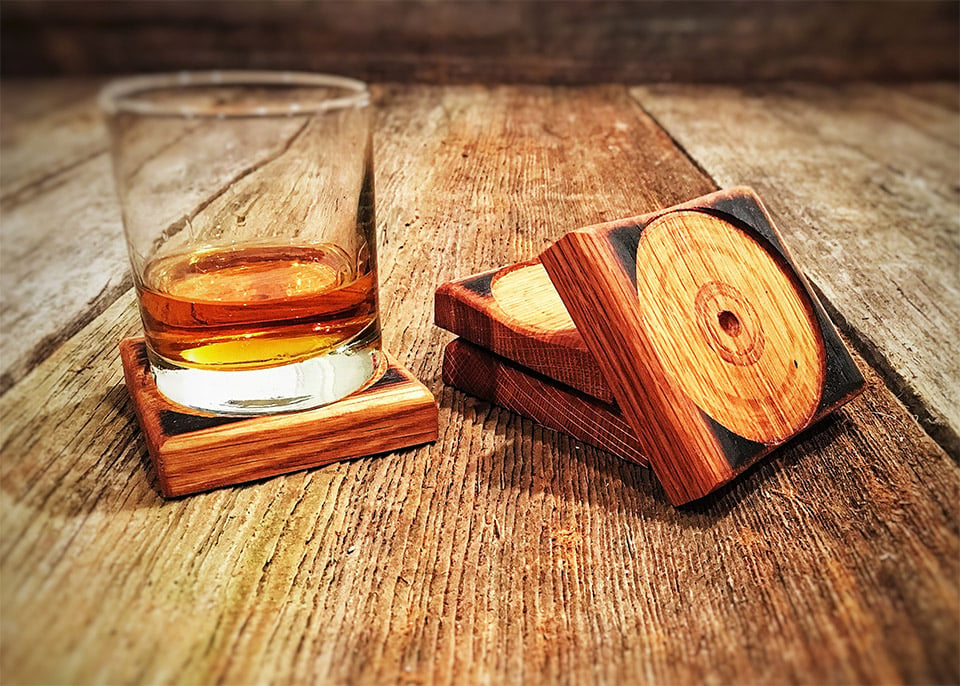 Whiskey Barrel Coaster Set - Made From A Reclaimed Whiskey Barrel Stave