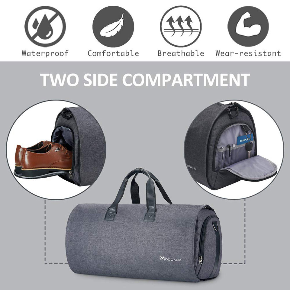 Modoker's Garment Bag Lays Flat and Folds up into a Weekender Bag