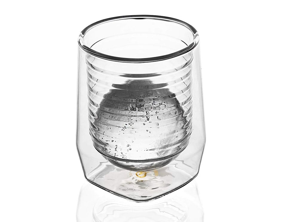 Aged & Ore Hand Blown Double Walled Whiskey Glass Gift Set with Free Silicone Ice Molds Set of 2 Durable Modern Tumbler The Duo Glass Integrated Measuring Lines for the Perfect Cocktail 