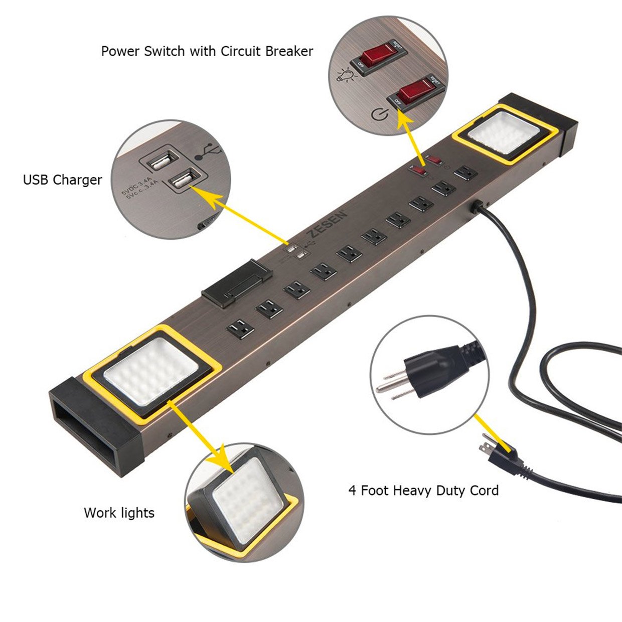 Zesen Power Strip Work Light