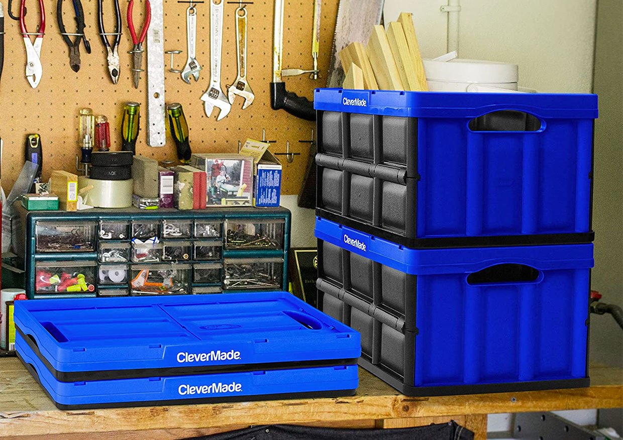 CleverMade Collapsible Crates Fold Down Small for Storage