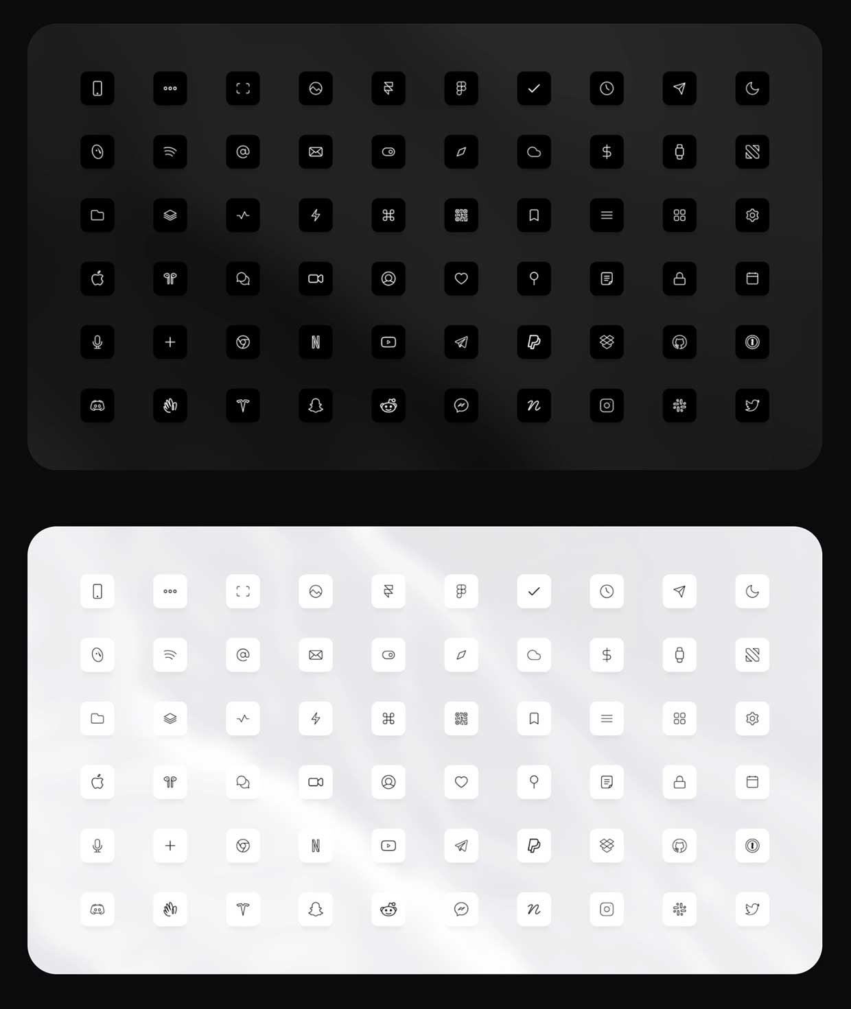 black and white app icons