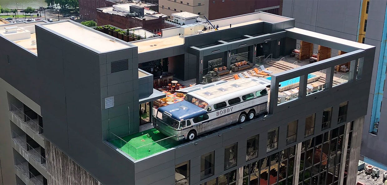 This Nashville Hotel Has a Greyhound Bus on Its Roof