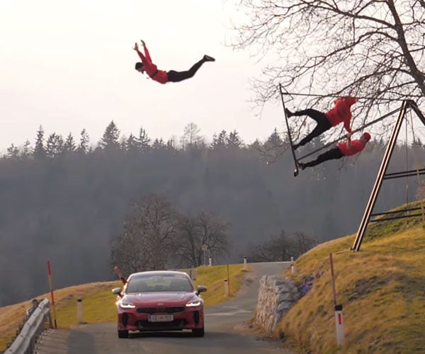 Jumping Over a Road on an Russian Swing