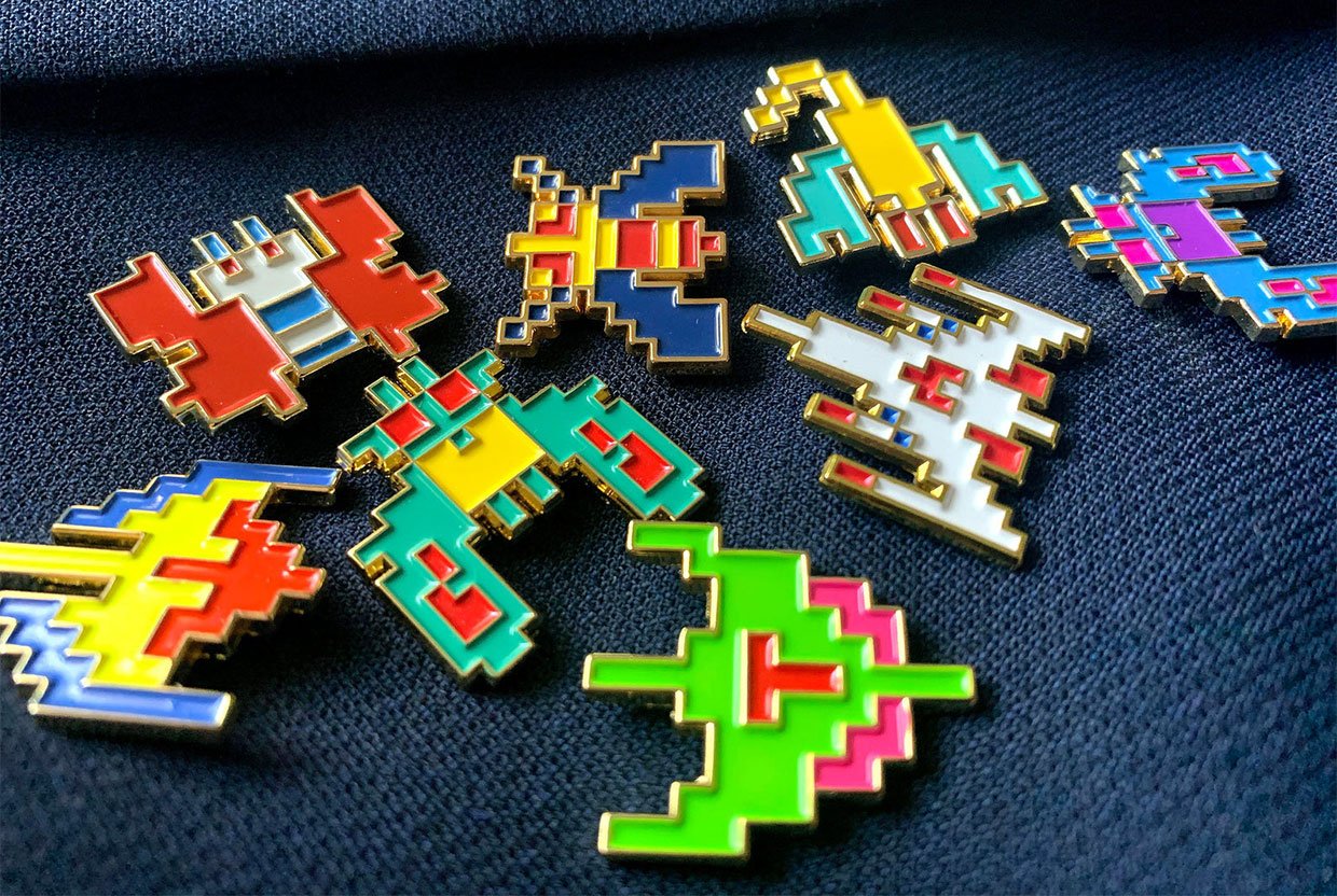 Set of 6 Galaga 1 pins/buttons/badges 