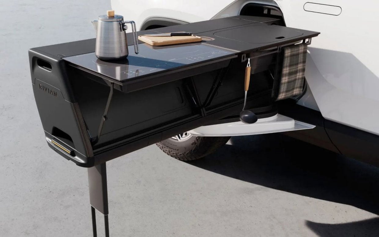 Rivian R1t Electric Truck Has A Pop Out Camp Kitchen As An Option