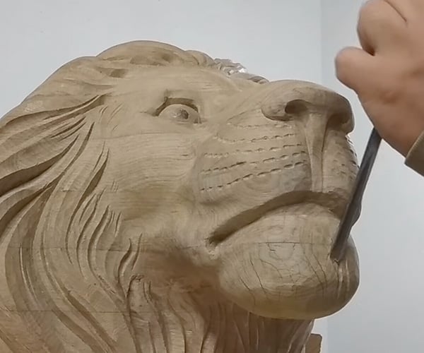 Carving a Wood Lion
