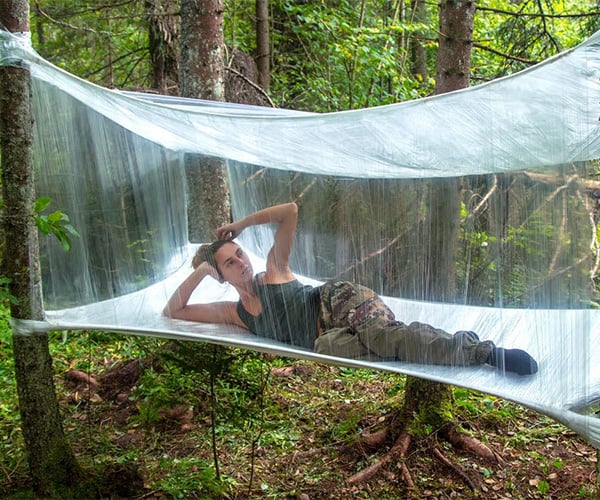 Making a Hammock Tent from Plastic Wrap