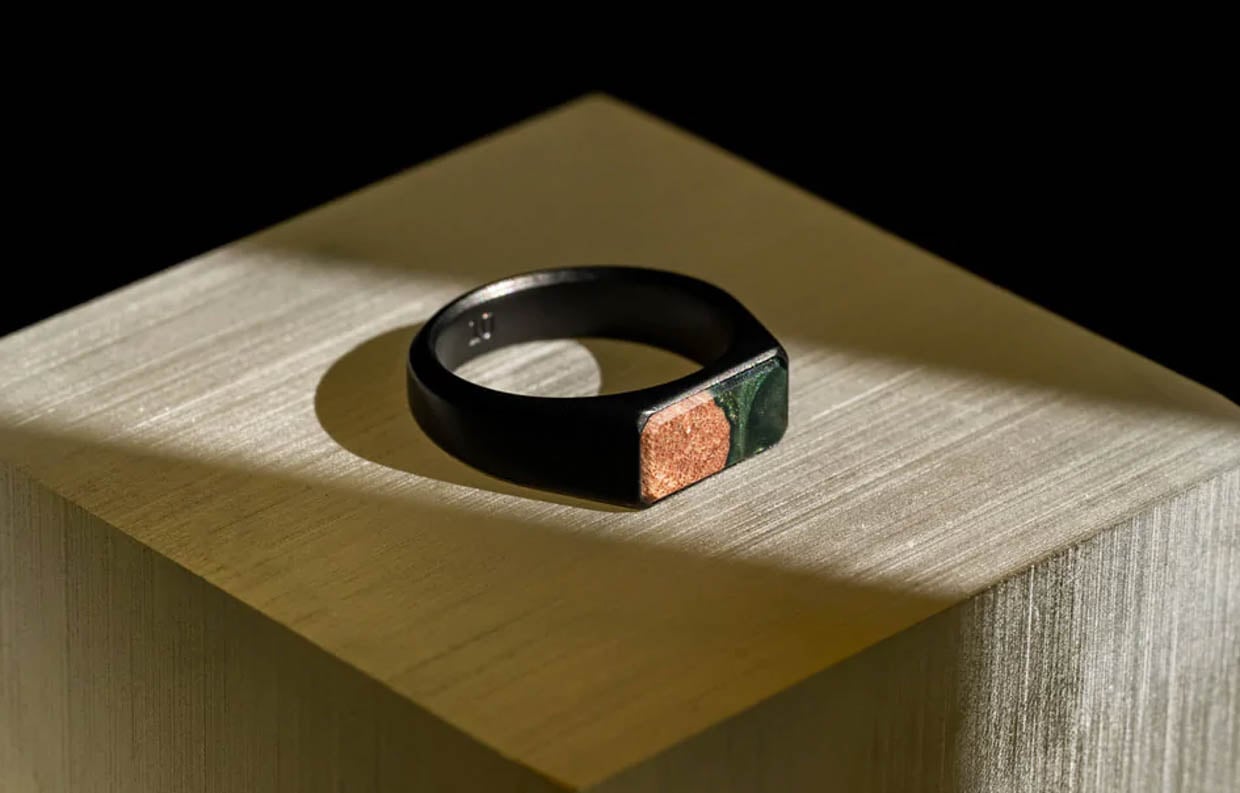 Carved Wood + Resin Signet Ring