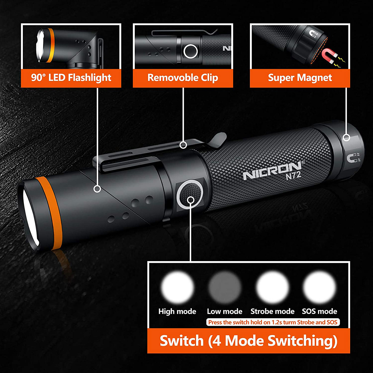 Nicron N72 90º Flashlight