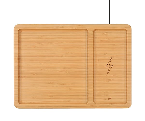 Bamboo Valet Tray + Wireless Charger