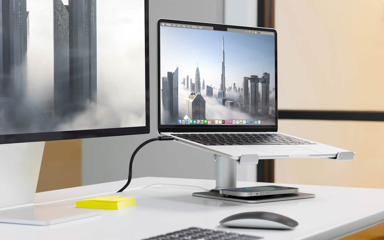 Groenten wol Door The HiRise Pro MacBook Stand Can Charge MagSafe Phones