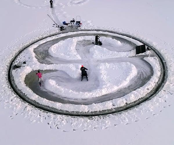 Ice Driving on an Spinning Ice Carousel