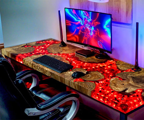 Molten Lava + Burled Wood Gaming Desk