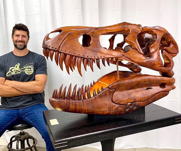 Carving a Wood T.Rex Skull