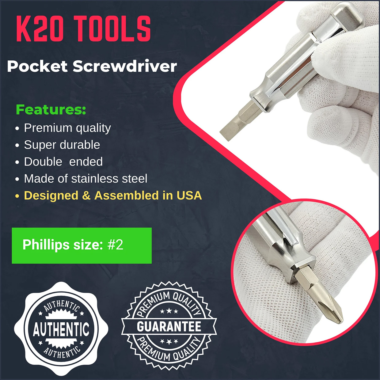 K20 Stainless Steel Pocket Screwdriver