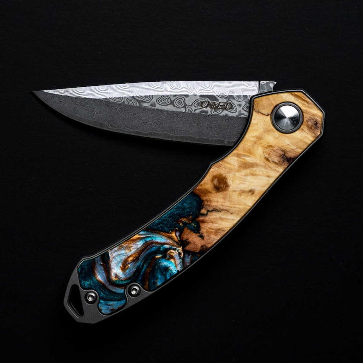 Carved EDC Wood+Resin Pocket Knives