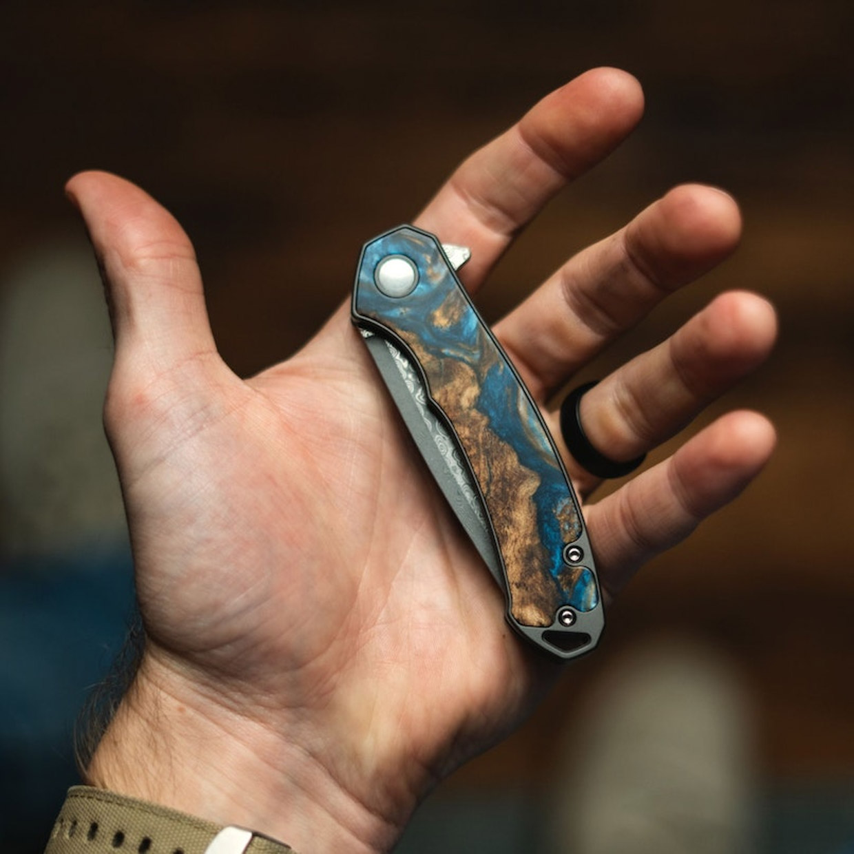 Carved EDC Wood+Resin Pocket Knives