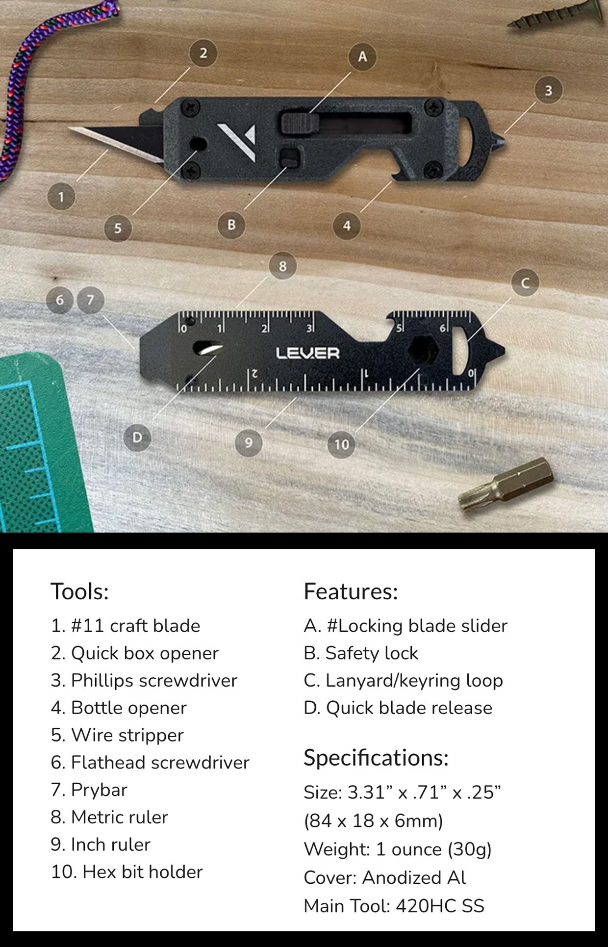 Lever Gear Edge XT Utility Knife Multitool