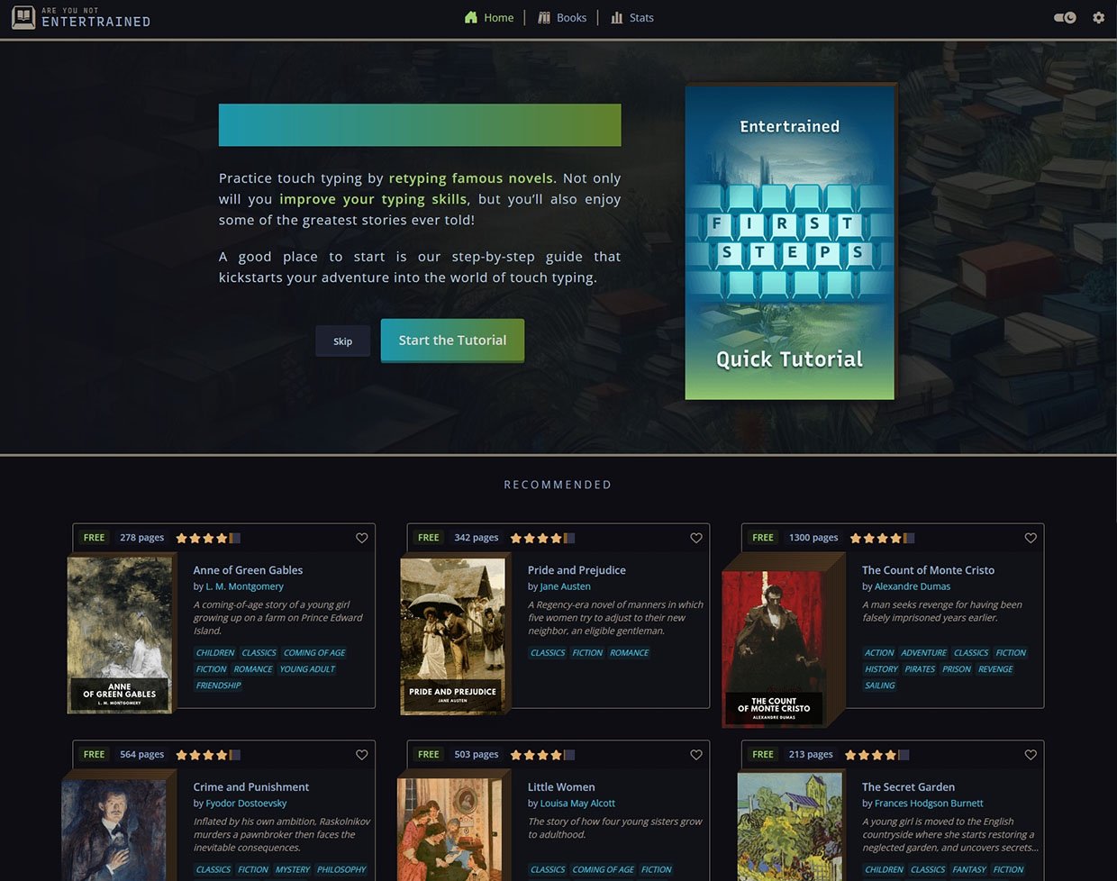 Entertrained Literary Typing Website