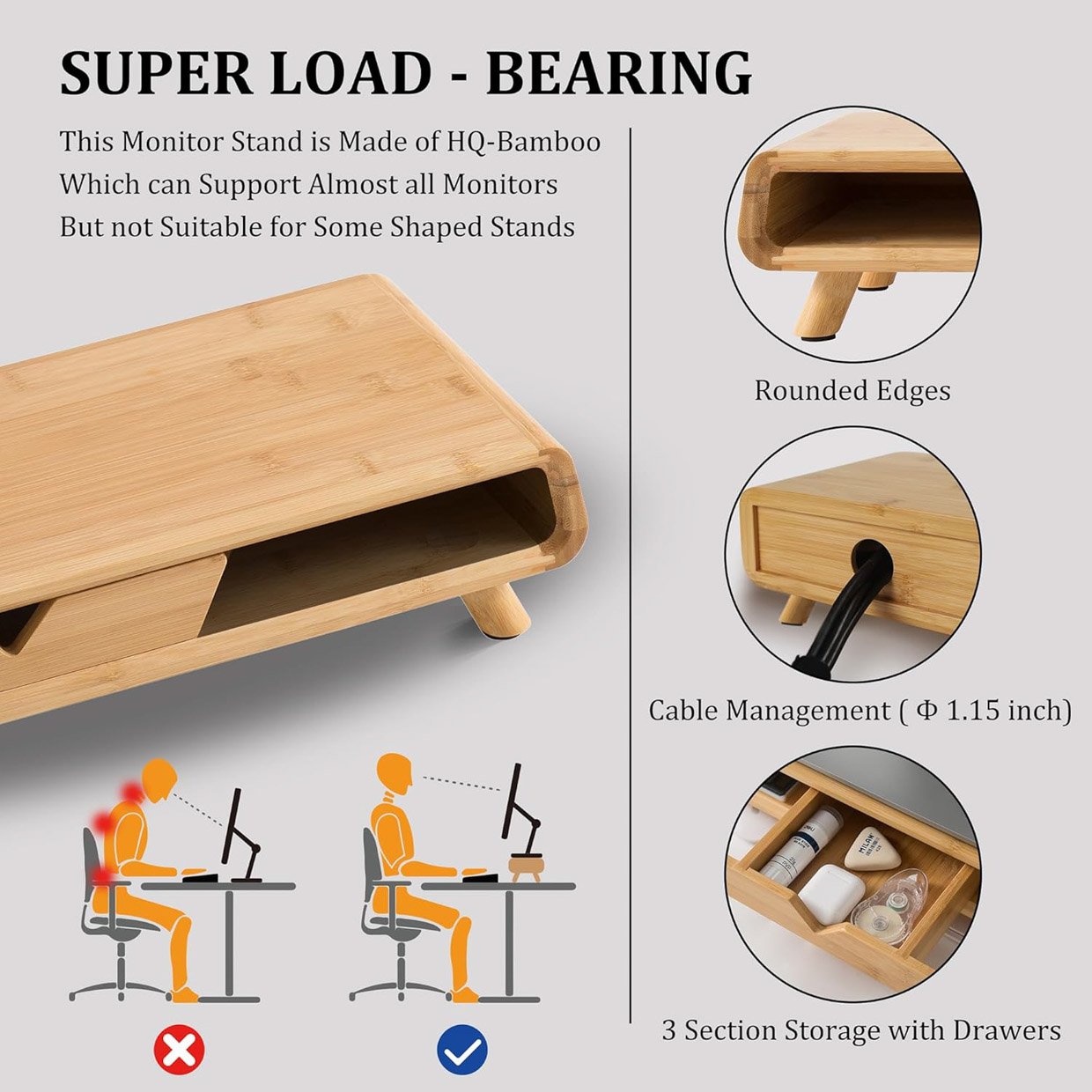 Homerays Bamboo Monitor Riser