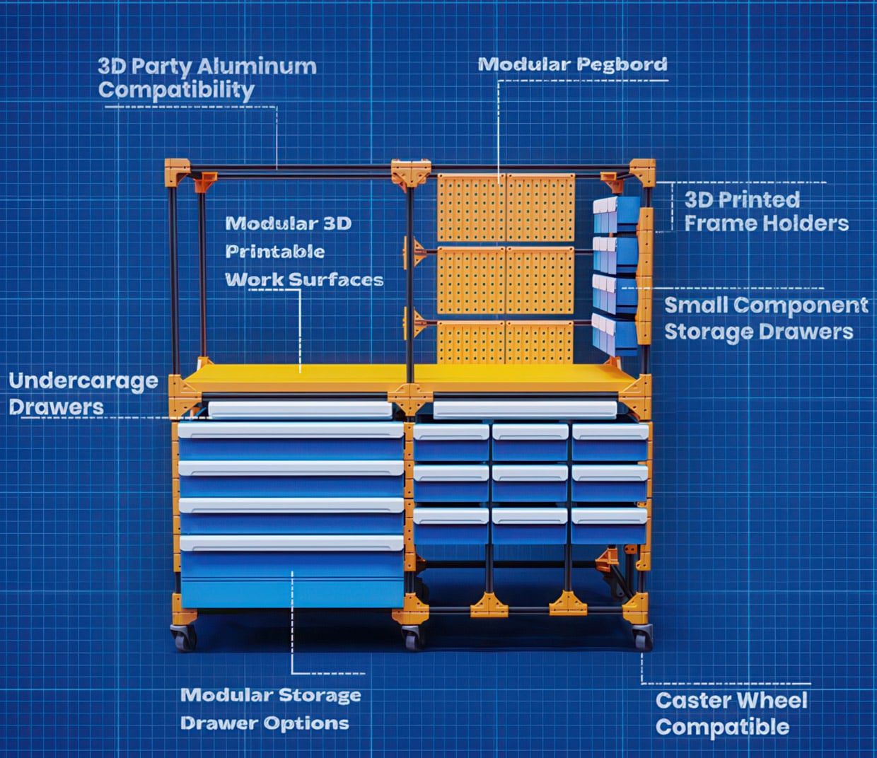 3D Printable Modular Toolbox + Workspace System