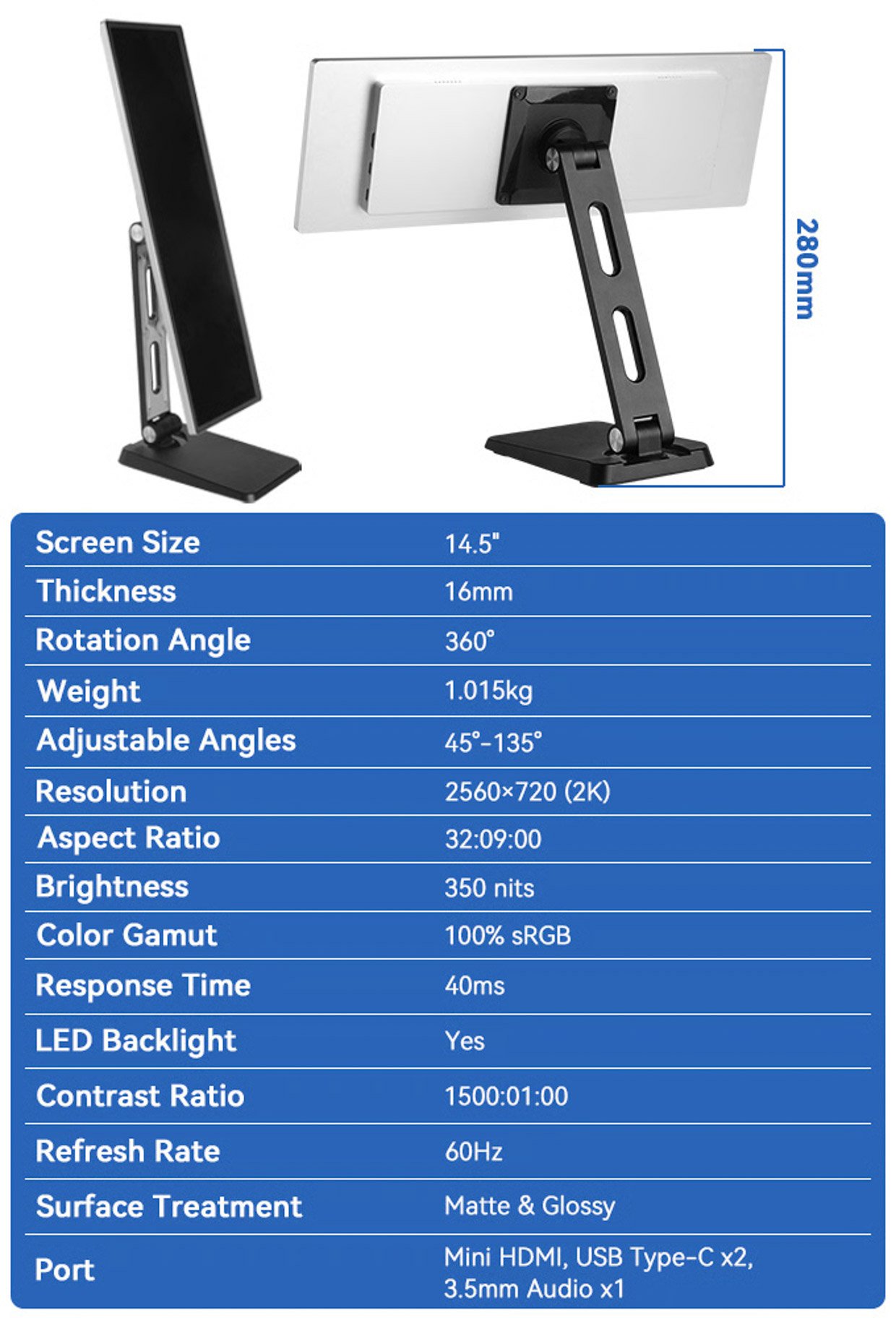 FaSuH Slim Portable Touchscreen Monitor