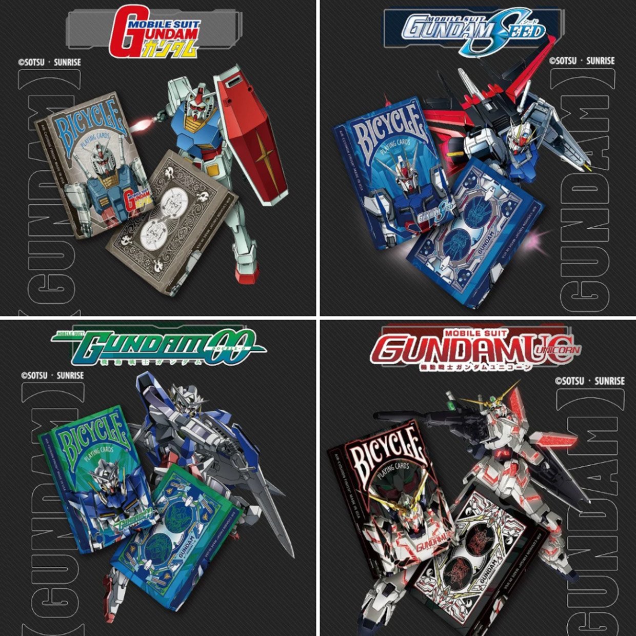 【Deck Only】BICYCLE MOBILE SUIT GUNDAM Bicycle Gundam Playing Cards SET 4 Decks RX-78 Exia Strike