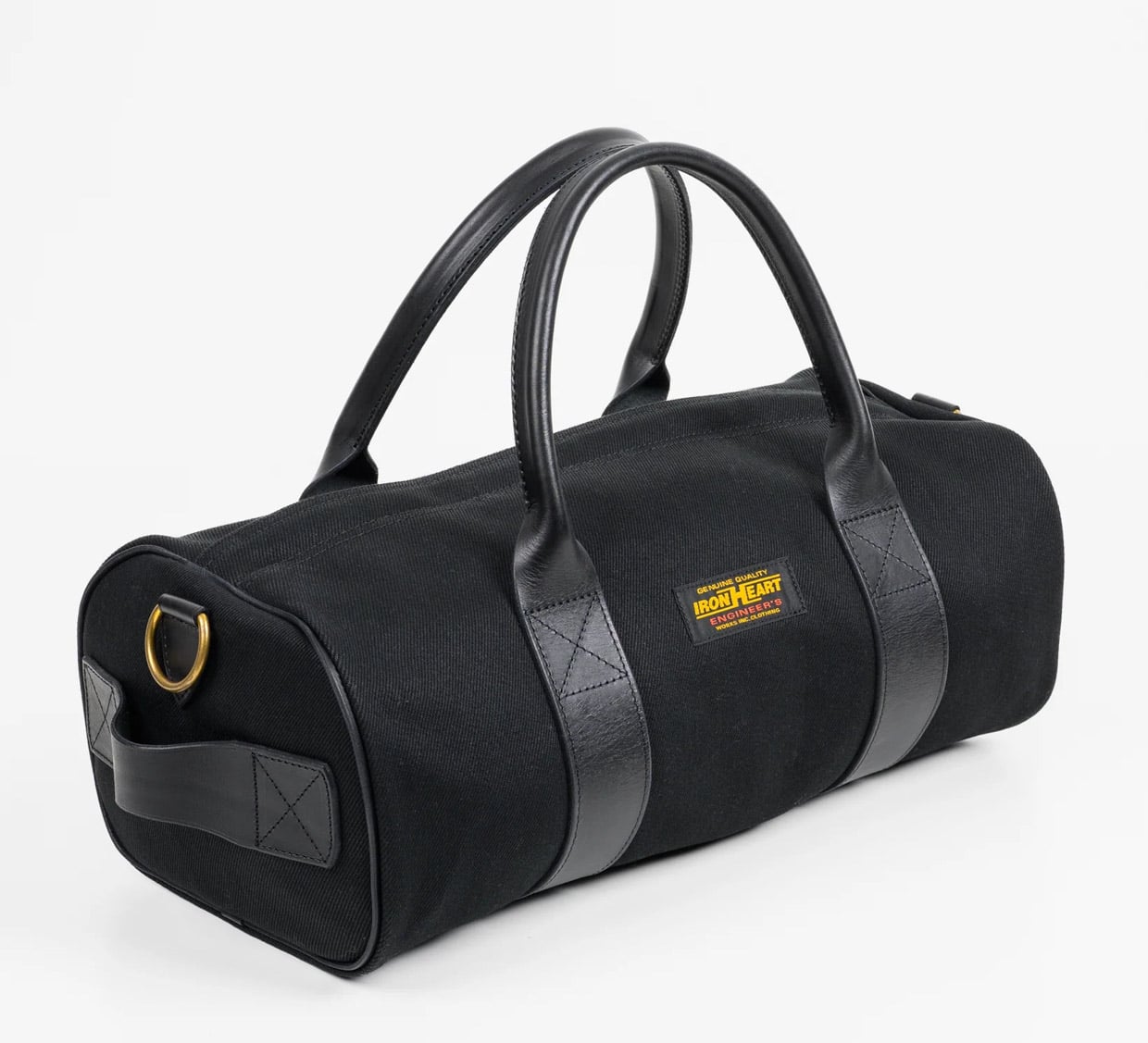 This Rugged Japanese Duffel bag Pairs Black Denim with Italian Leather