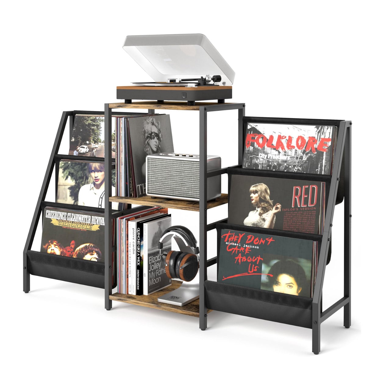 Space-Saving Record Player Stand Holds Up to 280 Records